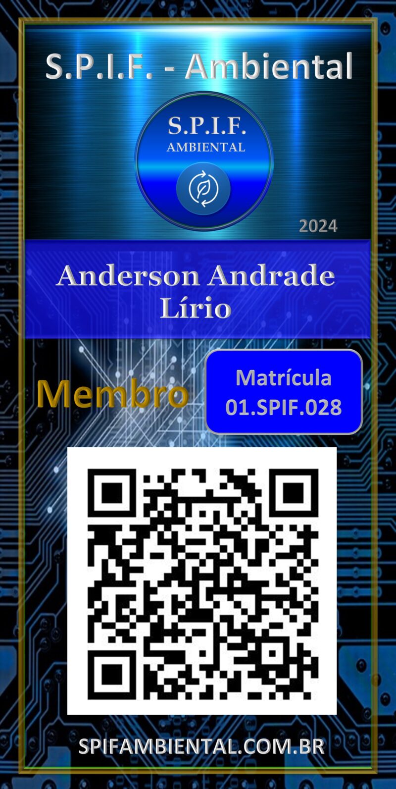 Anderson Andrade Lírio – Carteira Digital – S.P.I.F Ambiental – Cadastro – Uberlândia – MINAS GERAIS