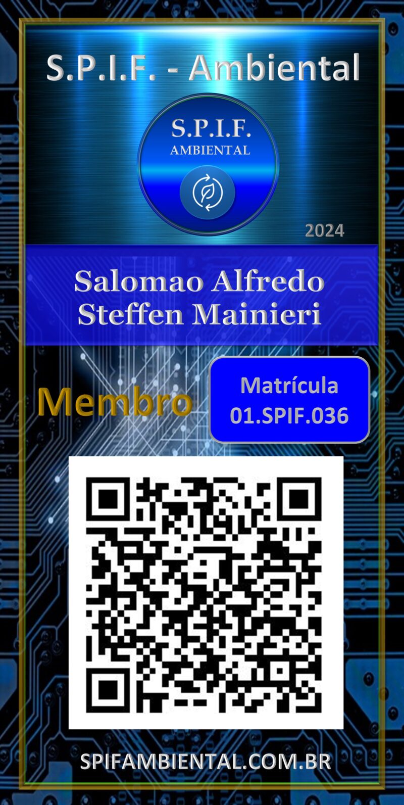 Salomao Alfredo Steffen Mainieri – Carteira Digital – S.P.I.F Ambiental – Cadastro – Uberlândia – MG