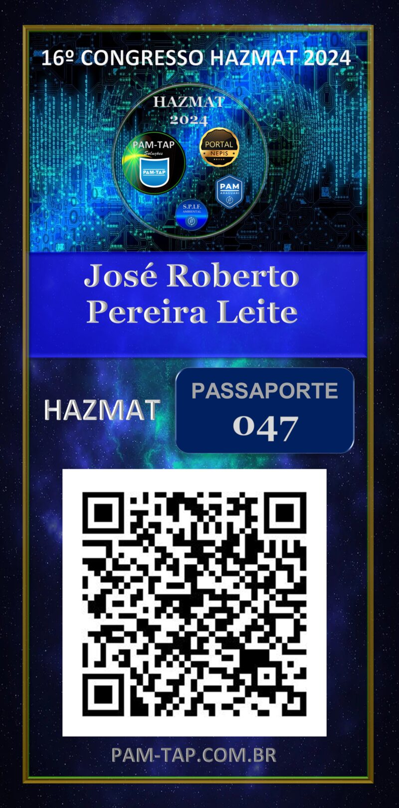 Jose Roberto Pereira Leite – Carteira Digital – Palestrante – Passaporte 047  – PAM ARAGUARI – Santos – SP