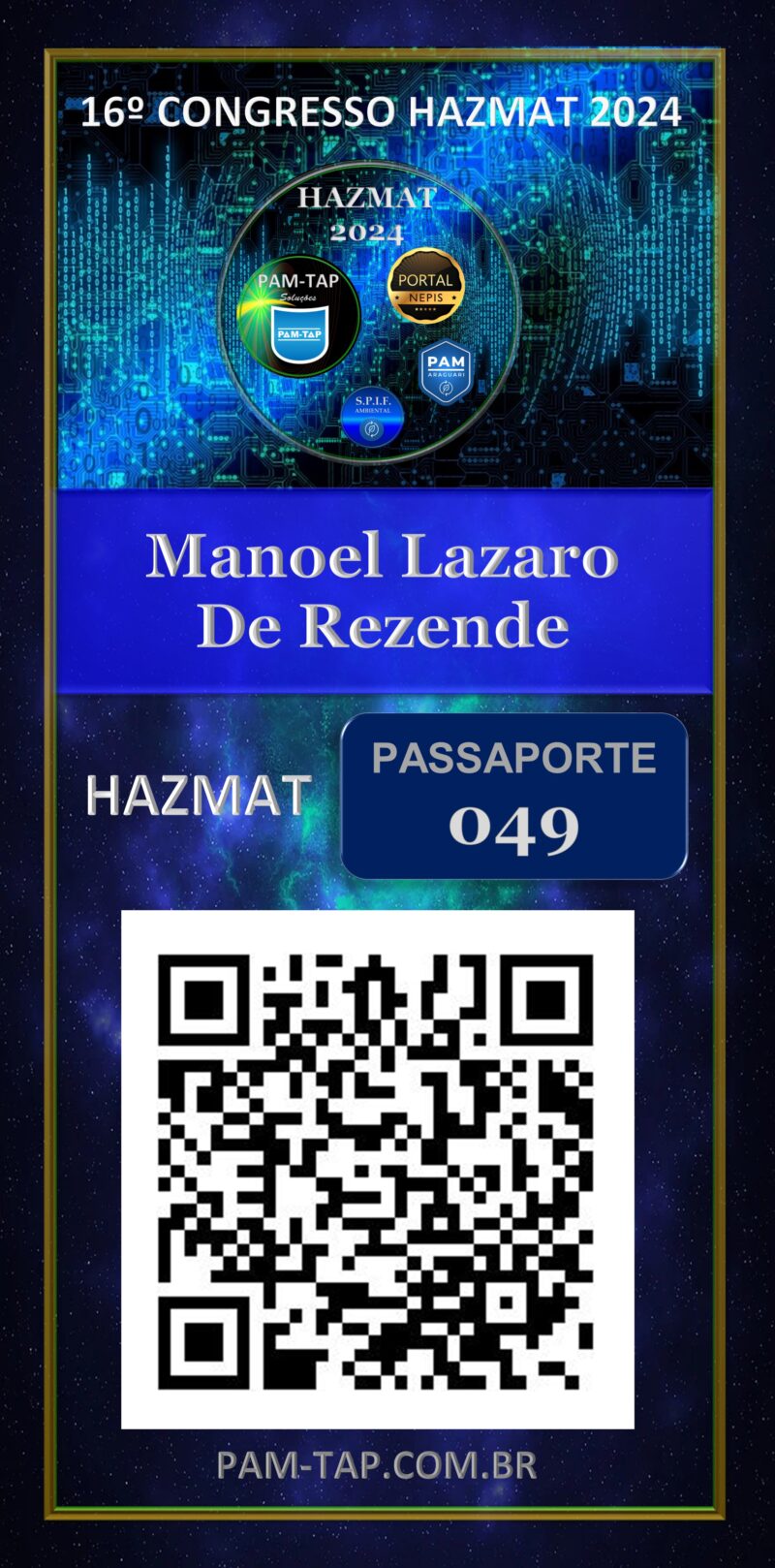 Manoel Lazaro De Rezende – Carteira Digital – Aluno – Passaporte 049  – PAM ARAGUARI – Uberlandia – MG